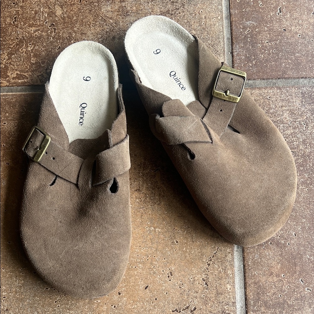 Quince Brown Suede Buckle Clog Mules